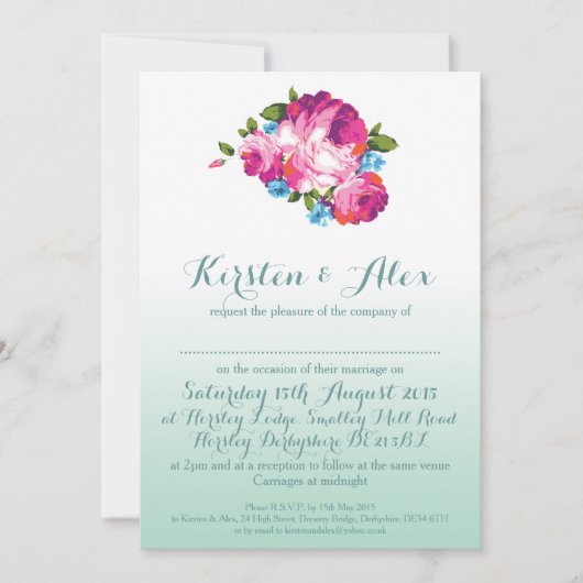 Invitations Ombre Mint Floral Wedding (Devant)