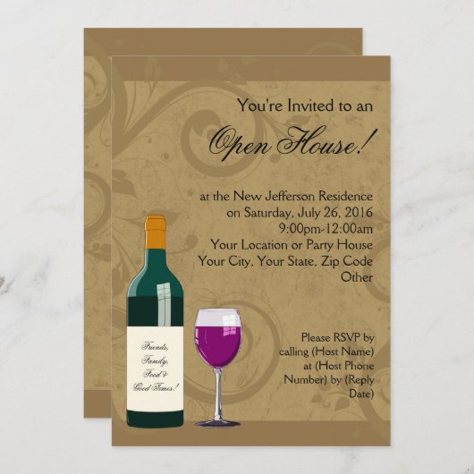 Invitations Open House, Thème Vin (Devant / Derrière)