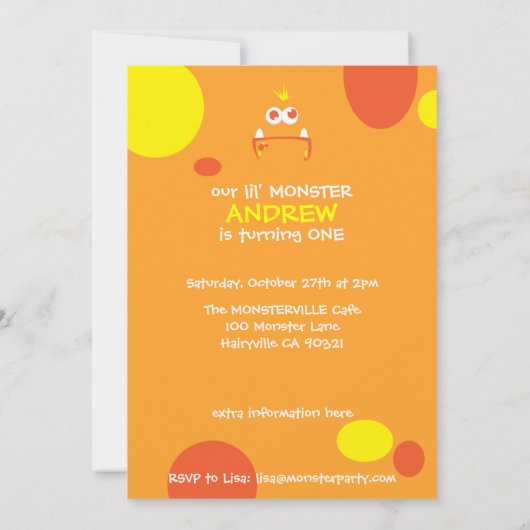 Invitations Orange Monster Face Party (Dos)