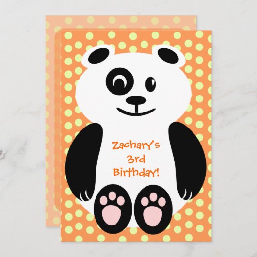 Invitations oranges d'anniversaire de panda de (Devant / Derrière)