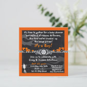 Invitations oranges de baby shower de voiture de (Debout devant)