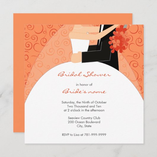 Invitations oranges de Fête de la mariée (Devant / Derrière)