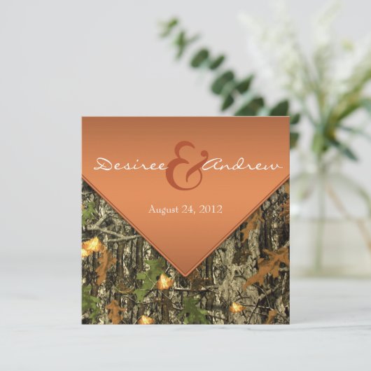 Invitations oranges de mariage de Camo (Debout devant)
