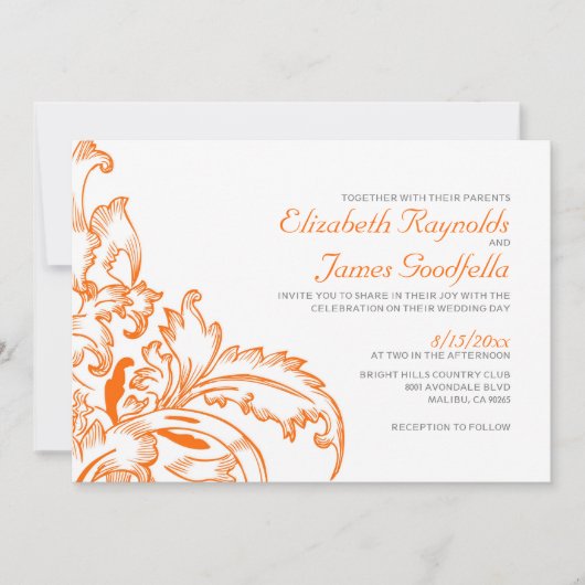 Invitations oranges de mariage de Flourish (Devant)