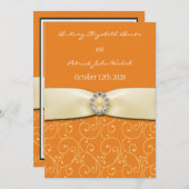 Invitations oranges de mariage de ruban de remous (Devant / Derrière)