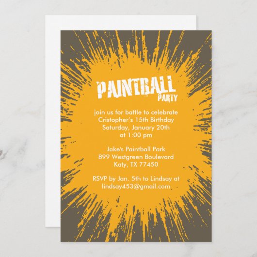 Invitations oranges de partie d'éclaboussure de (Devant / Derrière)