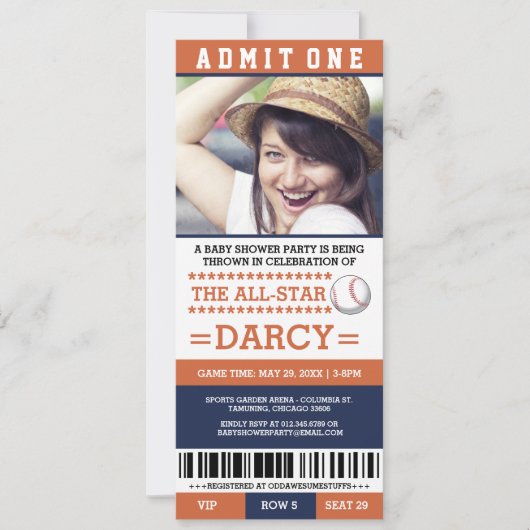 Invitations oranges et bleus de partie de baby (Devant)