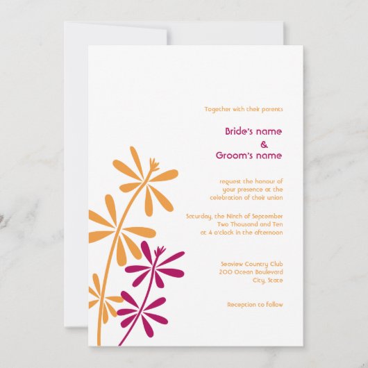 Invitations oranges et fuchsia de mariage (Devant)
