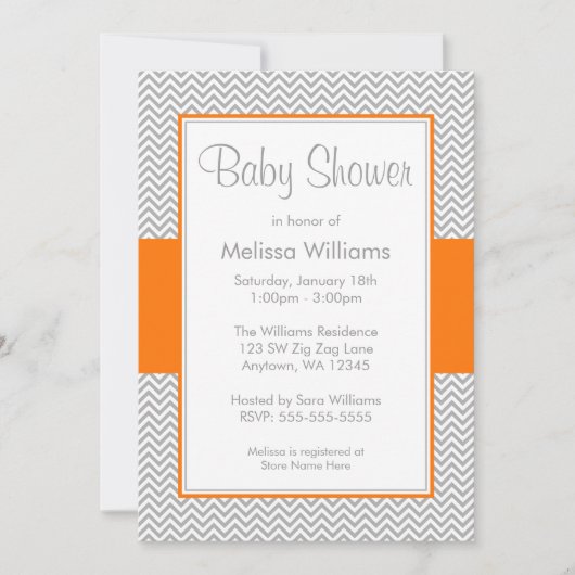 Invitations oranges et grises de baby shower de (Devant)