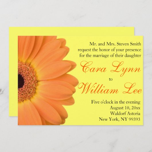 Invitations oranges et jaunes de mariage de (Devant / Derrière)