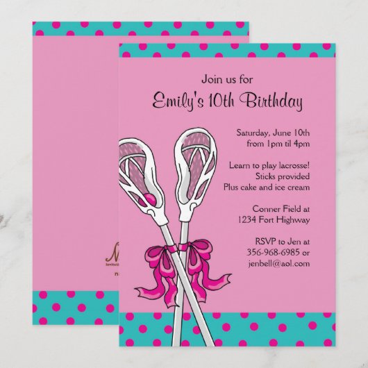 Invitations orientées d'anniversaire de lacrosse (Devant / Derrière)