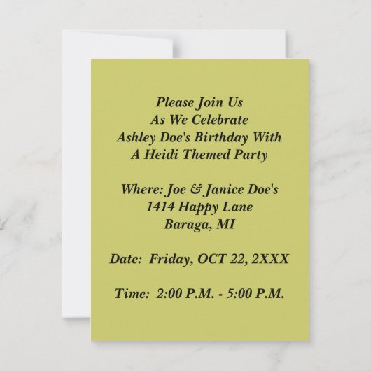 INVITATIONS orientées d'anniversaire de partie de (Dos)