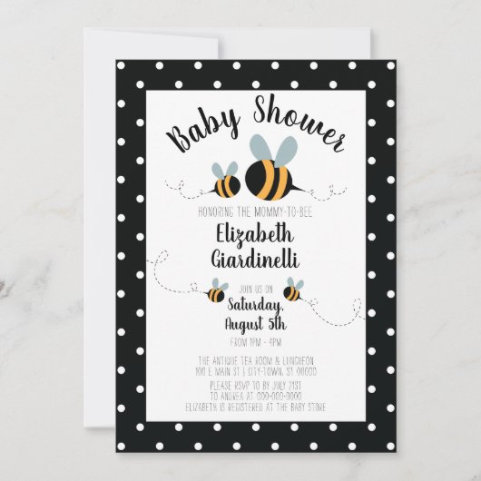 Invitations orientées de baby shower d'abeille - (Devant)