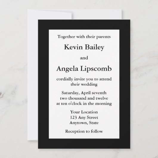 Invitations ou annonces de mariage noir classique (Devant)