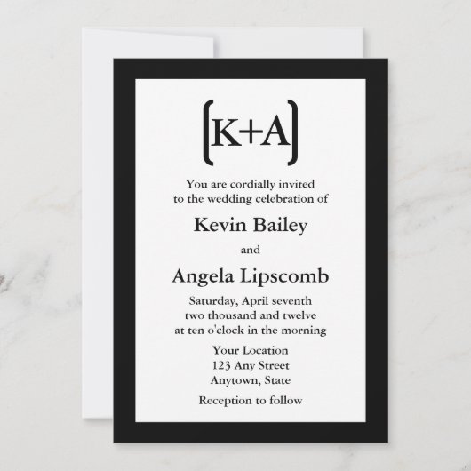 Invitations ou annonces de mariage noir moderne (Devant)