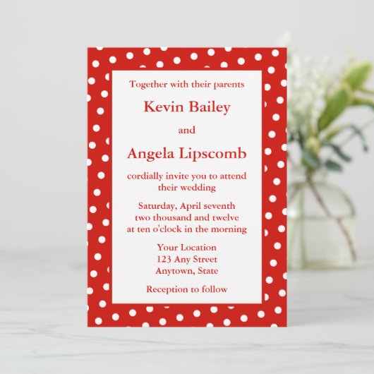 Invitations ou annonces de mariage rouge - points (Debout devant)
