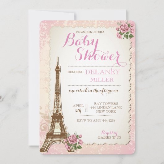 Invitations parisiennes vintages de fille de baby (Devant)