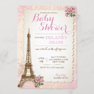 Invitations parisiennes vintages de fille de baby