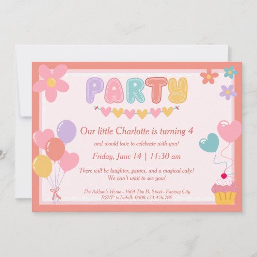 Invitations Pastel Anniversaire - Imprimé ou numér (Devant)