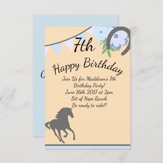 Invitations Peach Pony (Devant / Derrière)