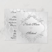 Invitations PEARL WHITE Damask Conception élégante (Devant / Derrière)