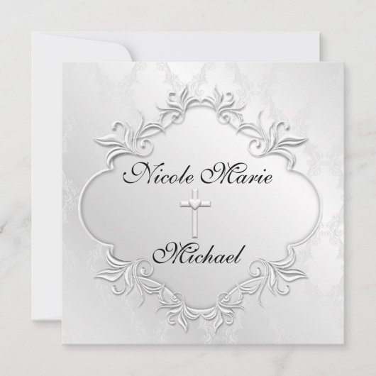 Invitations PEARL WHITE Damask Conception élégante (Devant)