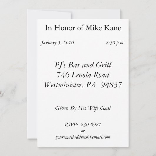 Invitations personnalisées à la fête du 40e annive (Dos)