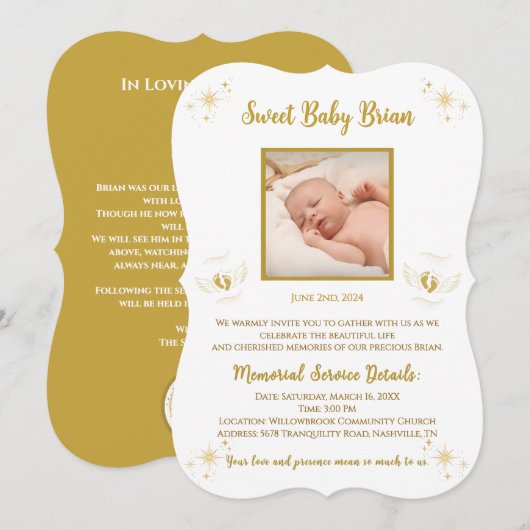 Invitations personnalisées Baby Boy Memorial (Devant / Derrière)