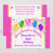 Invitations personnalisées de ballons, arc-en-ciel (Devant / Derrière)