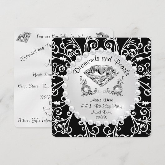 Invitations personnalisées de diamants et de perle (Devant / Derrière)