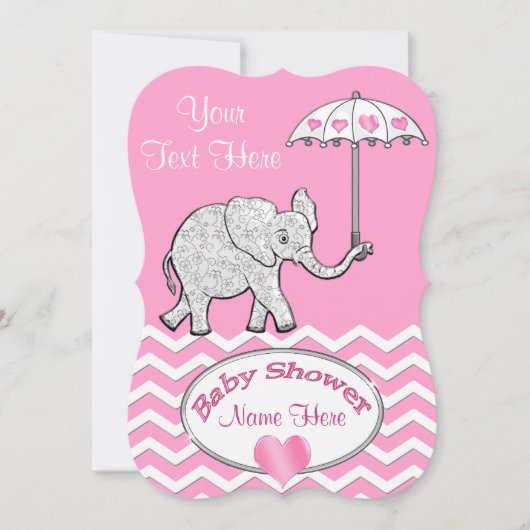Invitations personnalisées de douche bébé éléphant (Devant)