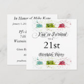 Invitations personnalisées de fête du 21e annivers (Devant / Derrière)