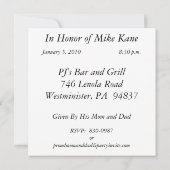 Invitations personnalisées de fête du 21e annivers (Dos)