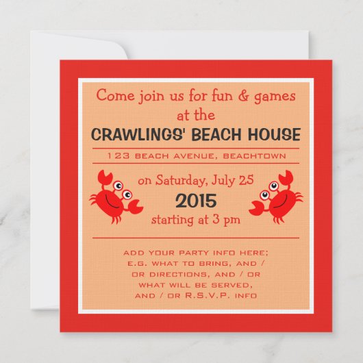 Invitations personnalisées de Happy Crab (Dos)
