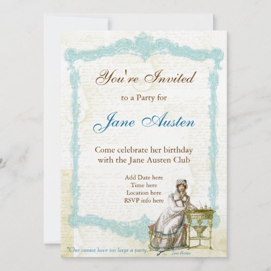 Invitations personnalisées Jane Austen (Devant)