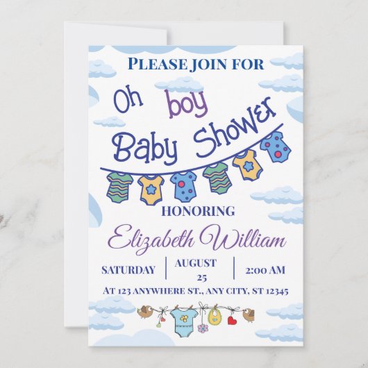 invitations personnalisées oh garçon douche bébé (Devant)