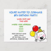 Invitations personnalisées pour la fête du 8e anni (Dos)