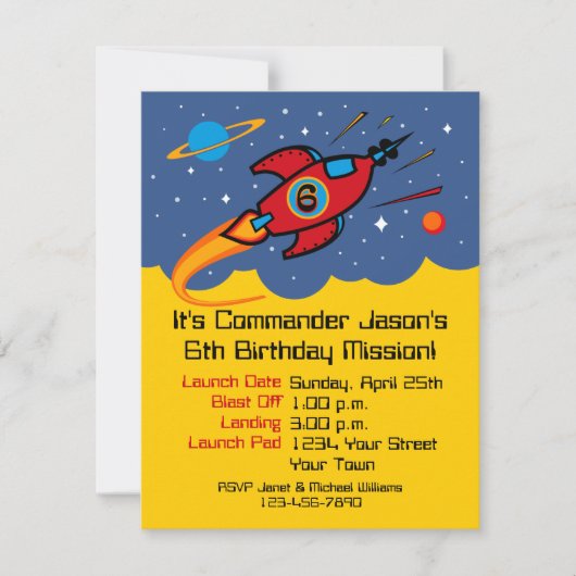 Invitations personnalisées pour Rocket Ship 6e ann (Devant)