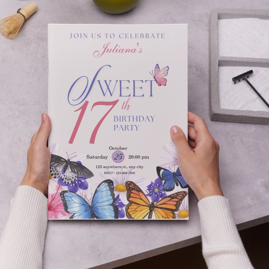 Invitations personnalisées rose et lavande 17e ann