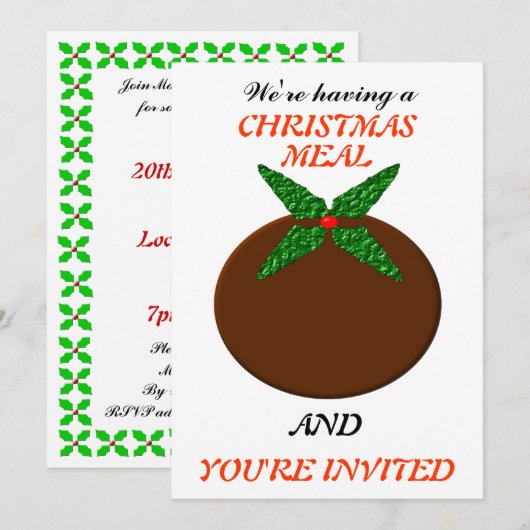 Invitations personnalisés du repas de Noël (Devant / Derrière)