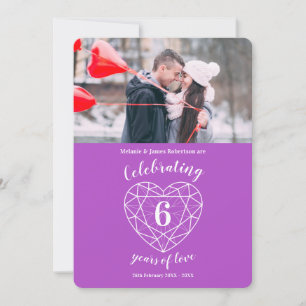Invitations photo anniversaire 6 ans coeur améthys