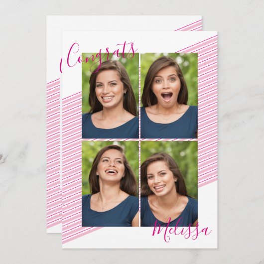 Invitations photo de graduation rose moderne (Devant / Derrière)