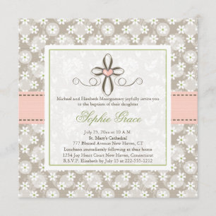 Invitations photo de la Croix du Coeur rose