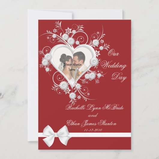 Invitations photo de Mariage Red & White Heart 5x7 (Devant)