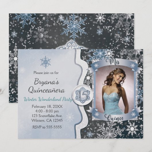 Invitations photo de Mis Quince 15 Winter Wonderla (Devant / Derrière)