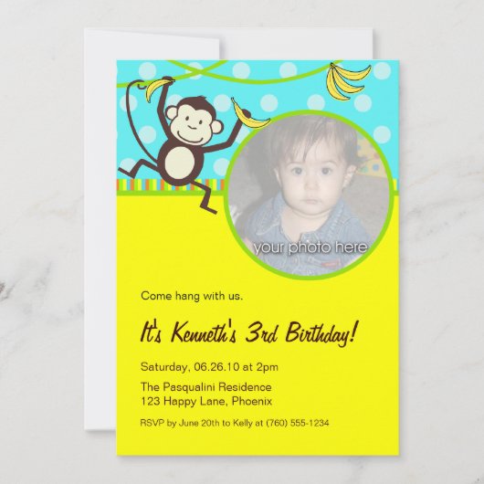 Invitations photo de singe (Devant)