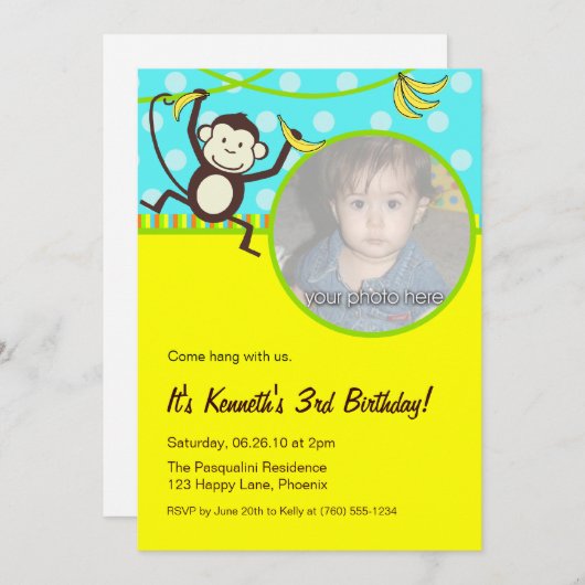 Invitations photo de singe (Devant / Derrière)