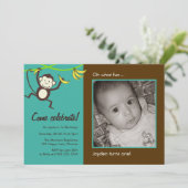 Invitations photo de singe, brunes et turquoises (Debout devant)