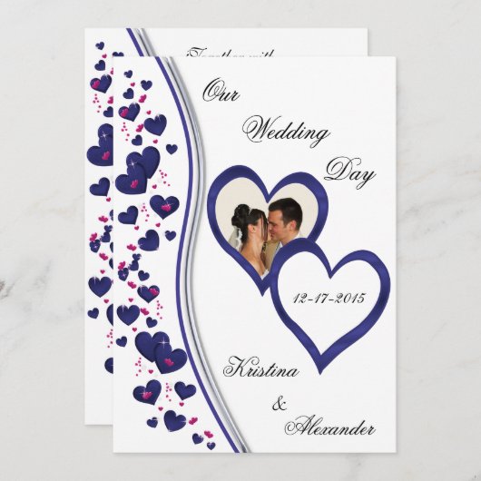 Invitations photo du Mariage Navy & Bright Pink He (Devant / Derrière)