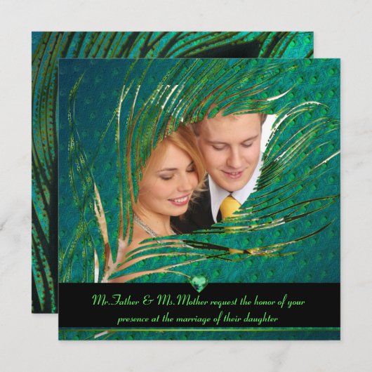 Invitations photo mariage de Peacock (Devant / Derrière)